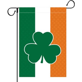 Burlap Double Sided Irish Flag with Shamrock Polyester Garden Flag Banner 12 x 18 Inch House Flags for Outdoor Home Garden Flower Pot Decoration (Irish Shamrock)