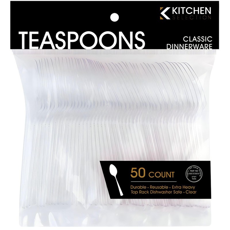 Premium Disposable Clear Plastic Teaspoons (50 Count) | Transparent, Durable,