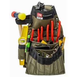 The Diamondback Miter Tool Pouch - Clip-On Tool Belt Pouch with 3 Pockets, 7 Slots, & 3 Loops- Lightweight - Durable Tool Pouch with Belt Clip 15.25"x10.25", 1 lb (Ranger Green)