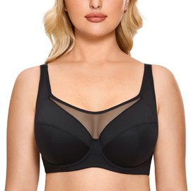 DELIMIRA Women's Plus Size Bra Underwire Support Full Coverage Unlined Lace Breathable Bras Black 38D