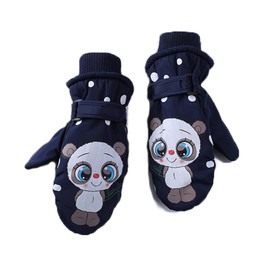 JUPSK Toddler Winter Ski Gloves Waterproof Snowboard Mittens Anti Slip Plush Lined Warm Panda Gloves for Kids Children Girls 2-5 Years Old,Blue