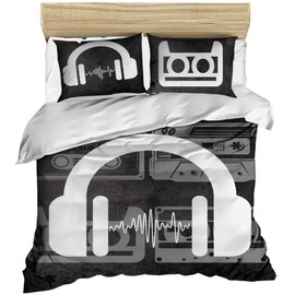 3D Printed 100% Cotton Music Bedding Set, Vintage Music Themed Bed Set, Full/Queen Size Quilt/Duvet Cover Set with Fitted Sheets, (6 Pcs)