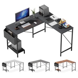 50-Inch Computer Gaming Corner L Shaped Desk, Sturdy Desk, Reversible Game Table Home Office Desk for Bedroom, Wood Top, Metal Frame, Side Bag, Easy to Assemble, mesa escritorio para computadora