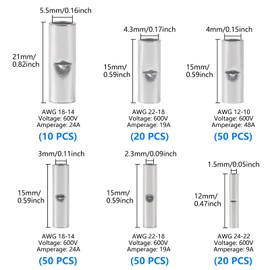 200Pcs Non Insulated Butt Connectors Kit Butt Splice Connectors 24-8 AWG Uninsulated Crimp Wire Connector Electrical Seamless Crimping Terminals Wire for Electrical Wire Splice DIY Cars Boats