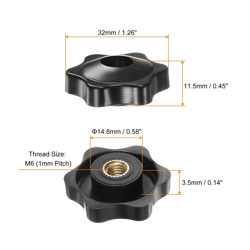 HARFINGTON 4pcs Star Knobs M6 Female Thread 32mm Head Plastic