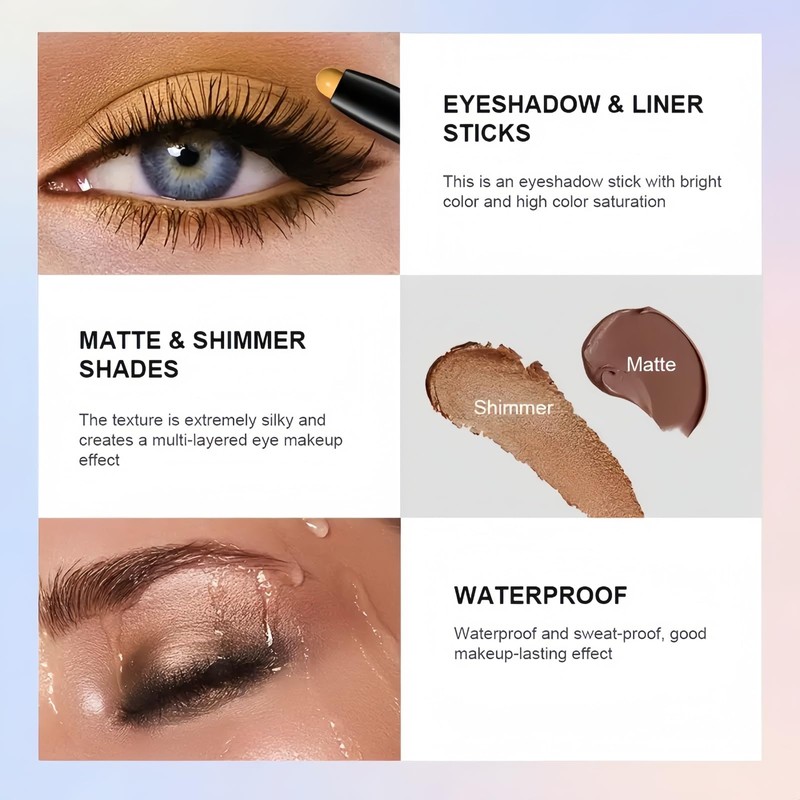 Waterproof Eyeshadow Stick,Eyeshadow Stick,Shimmer E-yeshadow S-tick,Eye Shadow Sticks,Cream E-yeshadow Pencil