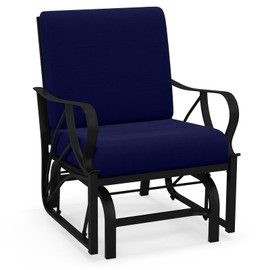 Giantex Outdoor Glider, Patio Rocking Chair with Thick Cushion, Sturdy Metal Frame, Curved Armrest, Ergonomic Design, Single-Person Glider Chair for Garden, Yard, Porch Rocker, Navy