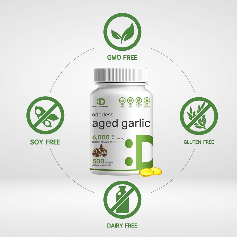DEAL SUPPLEMENT Odorless Aged Garlic Pills, 6,000mg Per Serving, 500