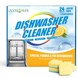 OOOFLOWER 24-count Dishwasher Cleaner Tablets, Deep Cleaning and Descaling Formula, Removes Odors, Scale, and Hard Water Residue, Maintains Dishwashers, Septic Tank Safe (Lemon Scent)