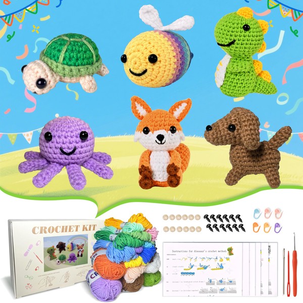 Alutaba Crochet Kit for Beginners Adults, 6Pcs Crochet Animal Kits