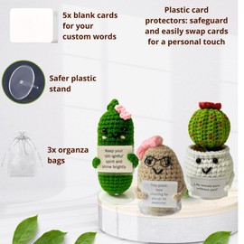 Crochet Potato Pickle Succulent with Stand, Extra Blank Card Coworker Employee Roommate Friend Gifts Christmas Birthday Farewell Holiday Present Idea Small Cute Desk Office Cubic Decors