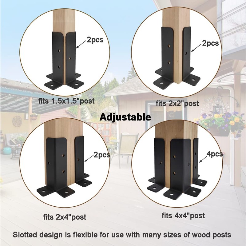 Wpbhk 4Pcs Adjustable Deck Post Anchor Base Brackets Fit 1.5x1.5,2x2,2x4,4x4