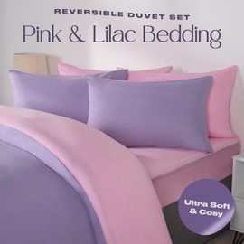 Brentfords Lilac Single Duvet Set, Reversible Pink Soft Breathable Quilt Covers Luxury Hotel Quality Microfibre Bed Set Single Duvet Quilt Bedding with Pillowcase - Purple/Pink