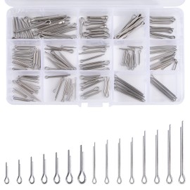 QIMEI-SHOP Cotter Pin Set, Stainless Steel Cotter Pins, Assortment Kit, M1, M1.5, M2, M2.5, M3 with Storage Box, 15 Sizes, 150 Pieces