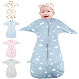 HINATAA Swaddle Blanket for Babies 0-3/3-6 Months, Sleeping Bags Newborn, Organic Cotton Baby Swaddling Cloths All Season, Baby Swaddle for Boys Girls, Adjustable Baby Swaddling Bag (Blue, 0-3 Months)