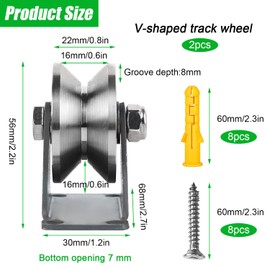Pack of 2 V-Wheels Pulleys with Ball Bearings, Pulleys Steel Ropes for Sliding Gates Ropes, 61 mm 304 Stainless Steel Lifting Crane Pulleys, Screws Load Capacity 180 kg, for Bearings, Roller Door