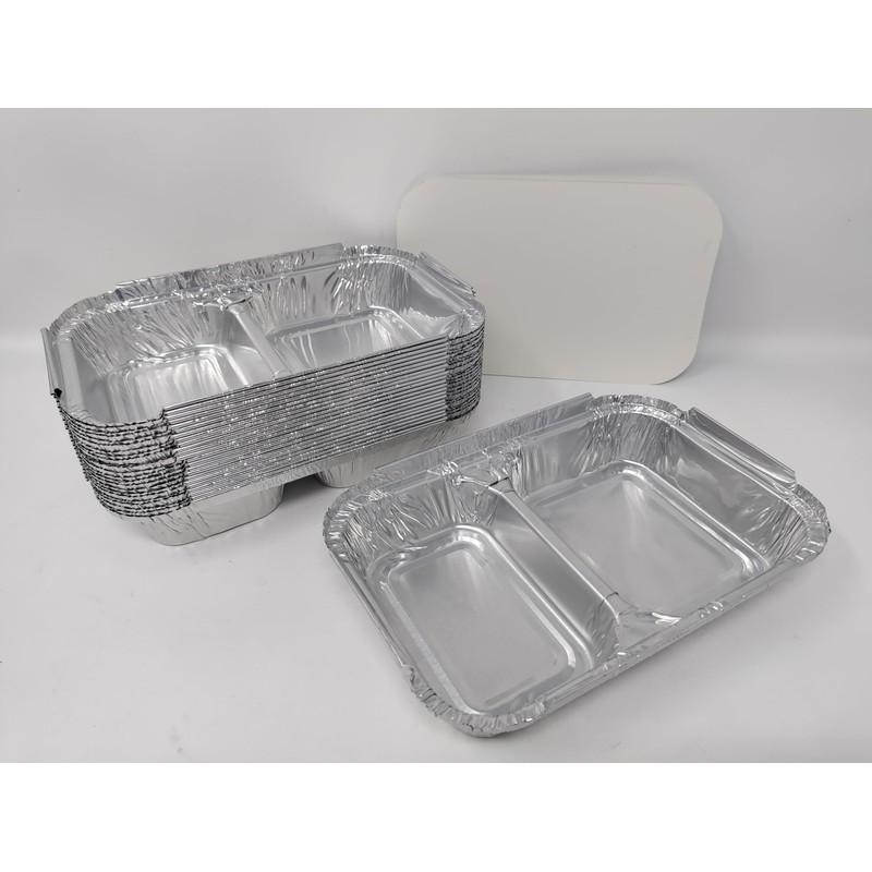 50 x 2 Compartment Aluminium Foil Rectangular Roasting Oven Baking