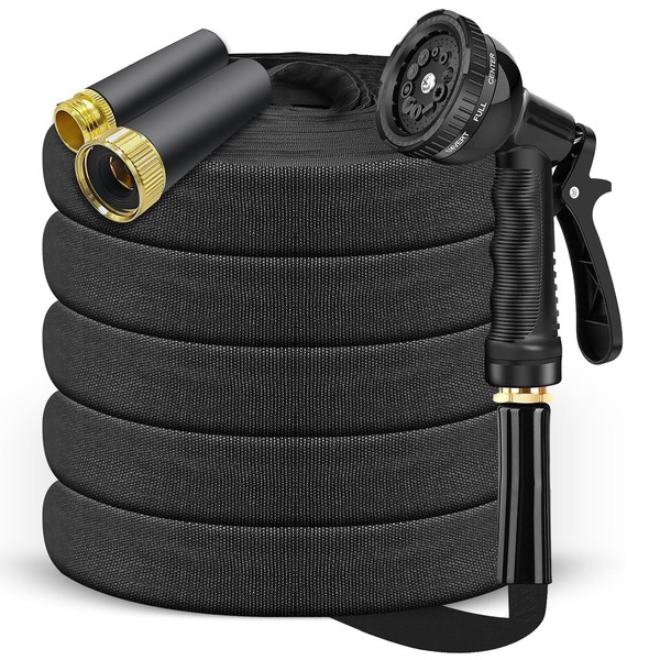 KUAGINZUHE 25ft Non-Expanding Garden Hose with 10-Pattern Nozzle - Lightweight,