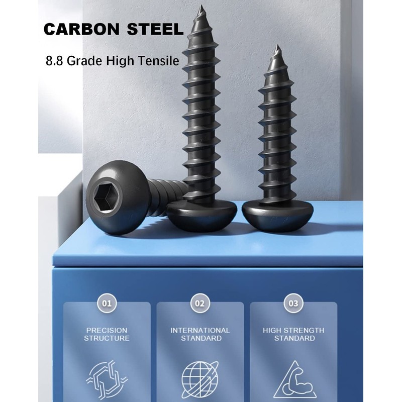 FEEIMOL Round Head Self Tapping Screws Wood Screws Black Hex