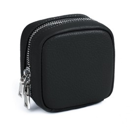 imeetu Women's Mini Cosmetic Pouch, Small Size, Genuine Leather, Square, Makeup Pouch, Lightweight, Freestanding, Gadget Pocket, Portable, Compact, Simple, Soft, Durable, Travel, Black