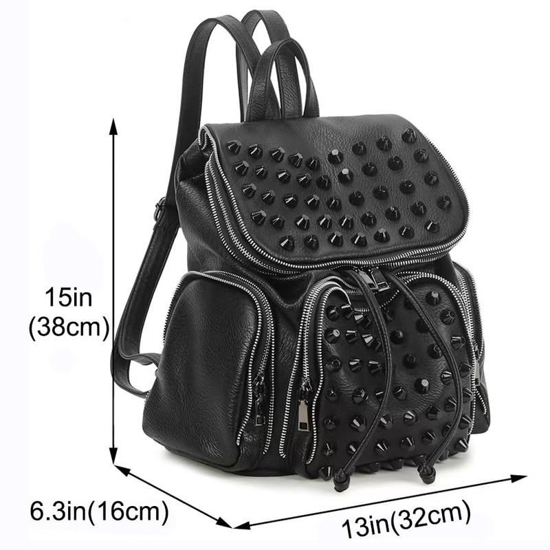 Downupdown ​Studded Backpacks for Women and Men Leather Flap Rivet