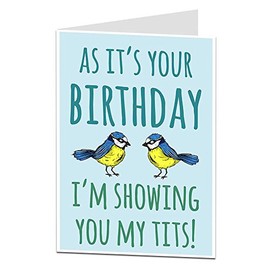 Very Rude Funny Naughty Birthday Card for Husband Boyfriend BF Showing My Ti*s