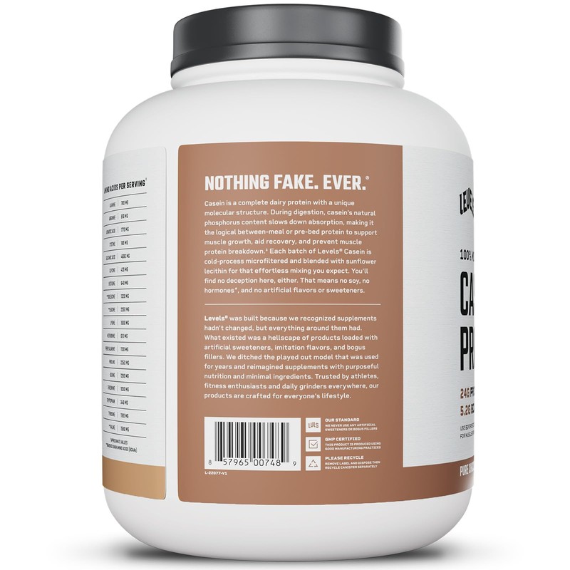 Levels 100% Micellar Casein Protein, Hormone Free, Chocolate, 4LB