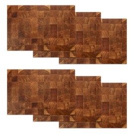 Brown Plaid Set of 6 Placemats,Wooden Board Washable Linen Table Mats for Dining Table,Non-Slip Heat Resistant Place Mats for Kitchen,Party or Outdoor Use 12"x18"