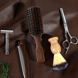 Wild Boar Bristle Hair Brush for Men - Slick Back Hair Brush - Stiff Boar Bristles for Thick Hair, Natural Black Walnut Wooden Handle Hairbrush, Beard Mustache Brush by GAINWELL