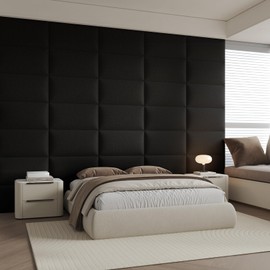 MAQQL Compact Black Linen Wall-Mounted Headboard 24x12 Inch 6-Panel Kit - Space-Saving Design for Queen Beds, Non-Damaging Installation