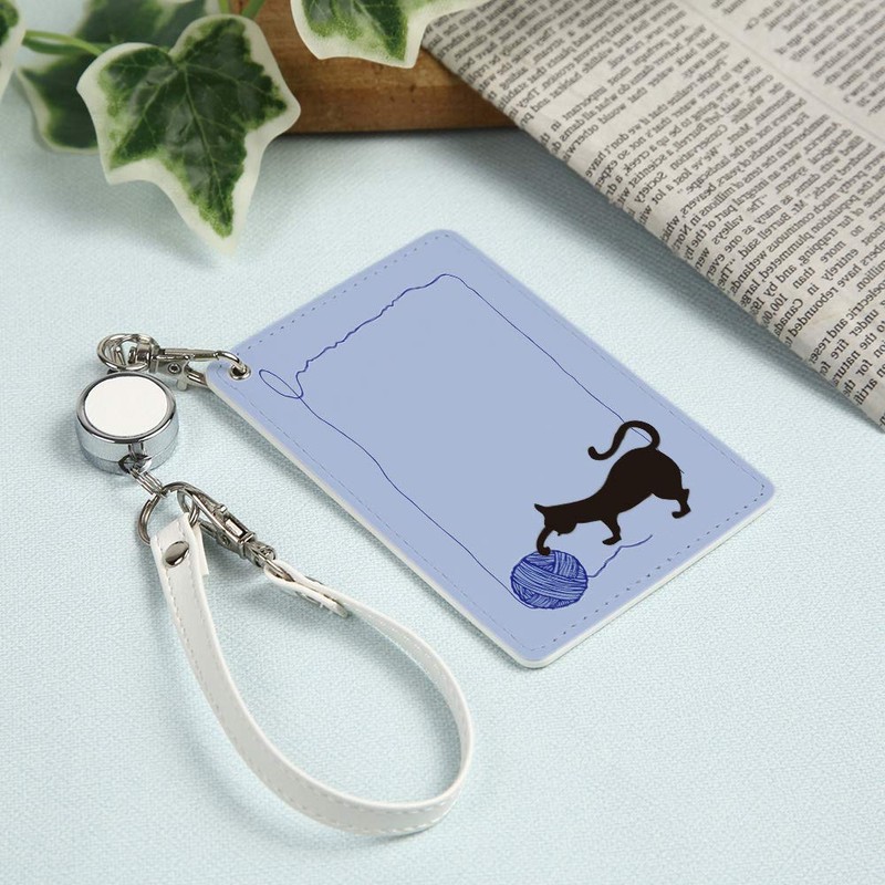 [Pretimo] Pass Case, 1 Pocket, Reel Included, Yarn, Cat, Blue,