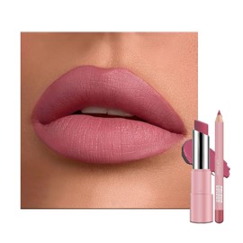 Nude Pink Lipstick Lip Liner Set, Matte Soft Pink Lipliner Long Lasting Waterproof Lip Stick, Silky Smooth Full-Coverage Highly Pigmented Lipsticks Lip Line Pencil Set, Gift for Women