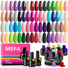 MEFA 35 Pcs Gel Nail Polish Set, 32 Colors All Seasons Collection Gel Nail Polish Kit with Base Coat No Wipe Glossy&Matte Top Coat Blue Red Pink Nail Art Manicure DIY Salon Home Gifts for Women
