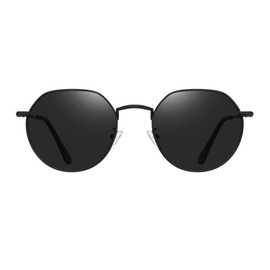 Feisedy B1151 Men's Polarized Sunglasses, TAC Lens, UV400, UV Protection, Round, Metal Frame, Classic, Black Frame & Black Lens