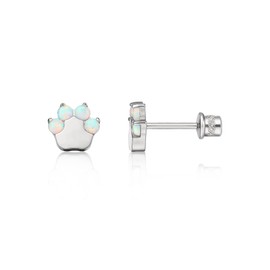 Limerencia Hypoallergenic G23 Implant Grade Titanium Stud Earrings Tragus 20G Helix F136 Piercing Post for Women Sensitive Ears Cartilage (Cat Paw White Opal)