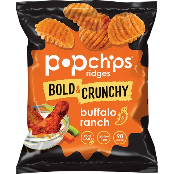 Popchips Potato Chips Ridges Buffalo Ranch 0.7 oz Bags (Pack of 24)