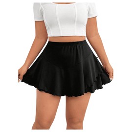 RoseSeek Women's Plus Size Skorts Tiered Layer Ruffle Hem Skirts High Waist Lettuce Trim Mini Summer Shorts, Black, 4X-Large Plus