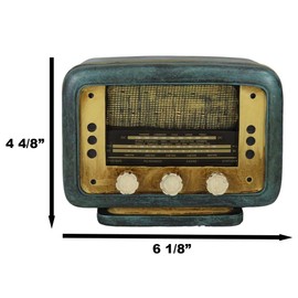 Ebros Gift 6.25" Long Novelty Accents Vintage Retro Blue Antique Radio Player Money Coin Savings Bank Polyresin Old Fashioned Home Entertainment Nostalgia Decorative Figurine