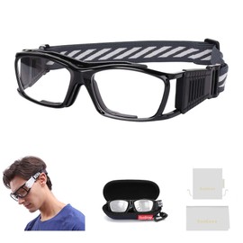 SooGree - anteojos de racquetball deportivas para baloncesto, fútbol, protección antivaho, absorción de golpes con correa ajustable (G8015 marco negro almohadilla negra)