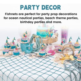 2 Pack Fish Net Decorations, 79x59 Inch Wall Hanging Photo Display w/ 30 Clips, Fishing Net Decor for Under The Sea Pirate Ocean Nautical Themed Party Decorations, Beach Table Decor (Light Blue)