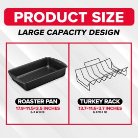 BAKKEN Nonstick Turkey Roasting Pan with Rack – 17 X 13 inch, Large Heavy-Duty Carbon Steel Roasting Pan, Wide Handles, Versatile for Baking, Grilling, & Roasting, Oven Safe Up to 450°F, Gray Marble