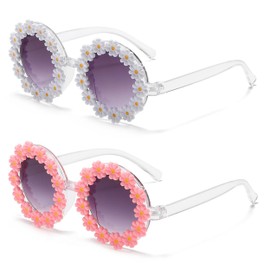 SJBNCai Round Flower Sunglasses for Women Retro Daisy Cute Glasses UV 400 Protection Flower Shaped Glasses for Outdoor Beach
