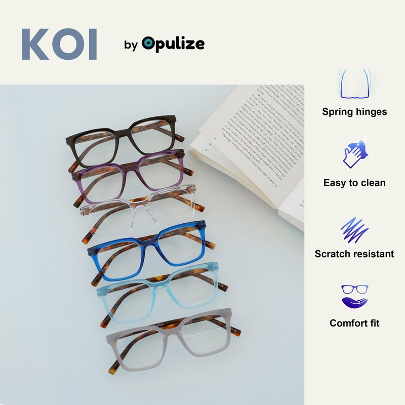 OPULIZE KOI Reading Glasses - Large Rectangular Frame - Black