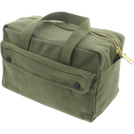 ARMYU Heavy Duty Small Tool Bag Tactical Cotton Canvas Mechanics Bag, 11" x 7" x 6", Olive - Brass Zipper