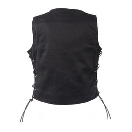 Womens Black Denim Motorcycle Vest with Side Laces Gun Pockets (XL, Black)