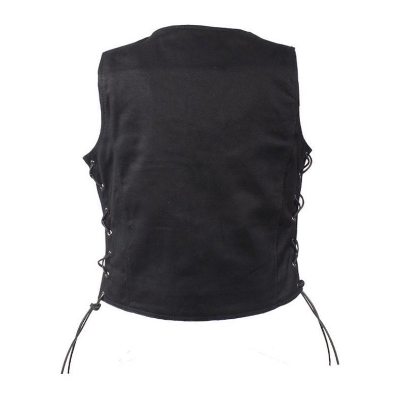 Womens Black Denim Motorcycle Vest with Side Laces Gun Pockets