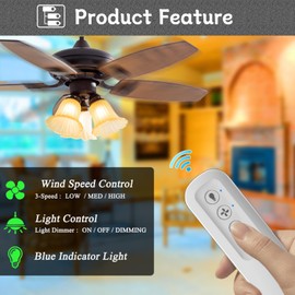 99813 Ceiling Fan Remote Control for Hunter fan remote replacement 3-Speed and Light Dimmer with Wall Bracket,Replace Hunter 99770 99392 99118 99123 99188