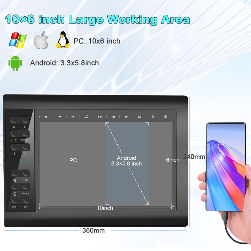 Graphics Drawing Tablet TEROW,10x6 inch Digital drawing tablet with Bracket