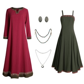 Teyujosem Women's Viking Costume Medieval Apron Underdress Necklace Brooches Peasant Costume(Z3790,3XL)