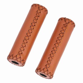 Handlebar Grips Three Color Retro Leather Bike Cover Grip for Uphill Riding (Brown)